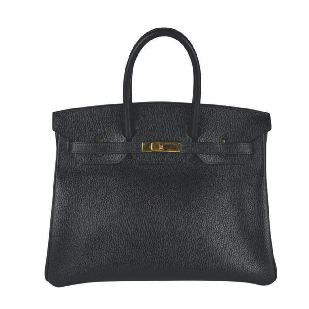 Hermes Birkin 35 Handbag, Ardennes Leather, Black & Gold, Men's Women's, z10985